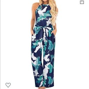 Floral Halter Neck Jumpsuit with pockets